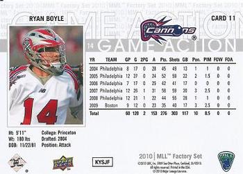 2010 Upper Deck Major League Lacrosse #11 Ryan Boyle Back